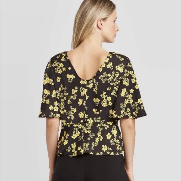 Who What Wear Black Yellow Floral Boho Blouse Size S - Picture 6 of 7